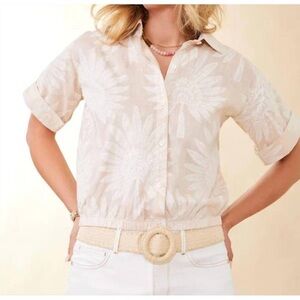 SPARTINA 449 kai linen shirt in palmetto tan size Small natural coastal